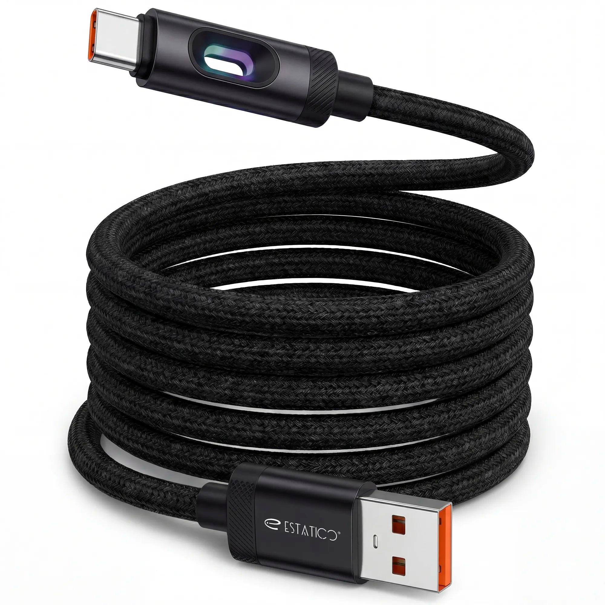 Lumen 100W Fast Charging USB-A to USB-C Cable - 1M Nylon Braided with LED