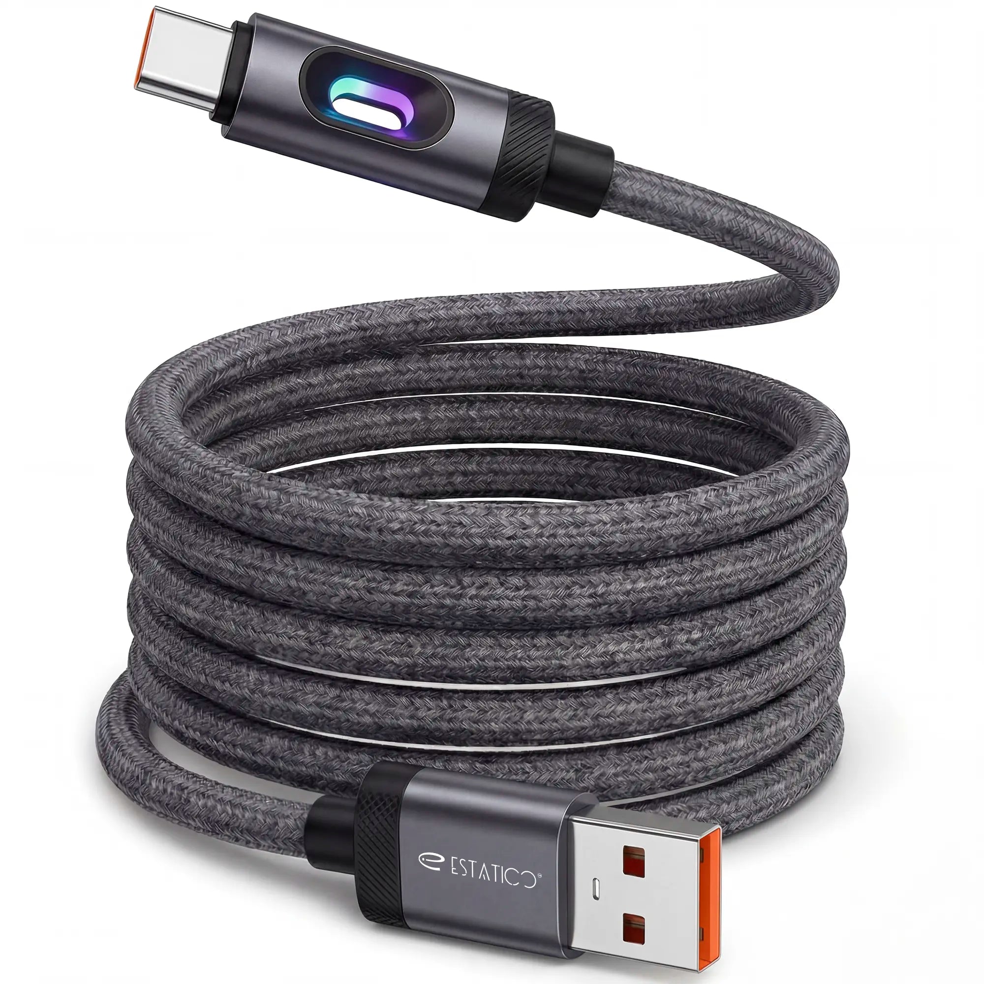 Lumen 100W Fast Charging USB-A to USB-C Cable - 1M Nylon Braided with LED