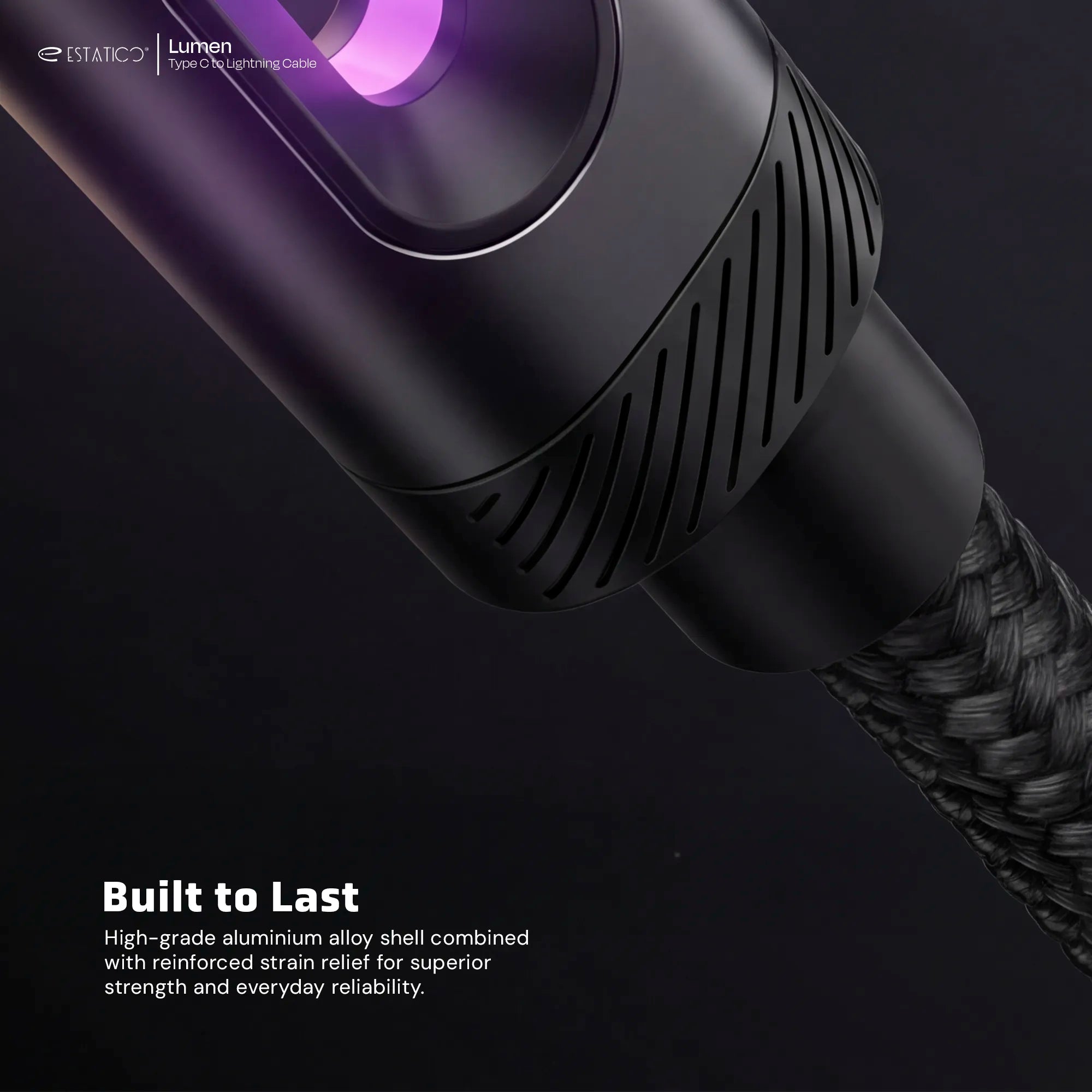 Lumen 20W Fast Charging USB-C to Lightning Cable - 1M Nylon Braided with LED