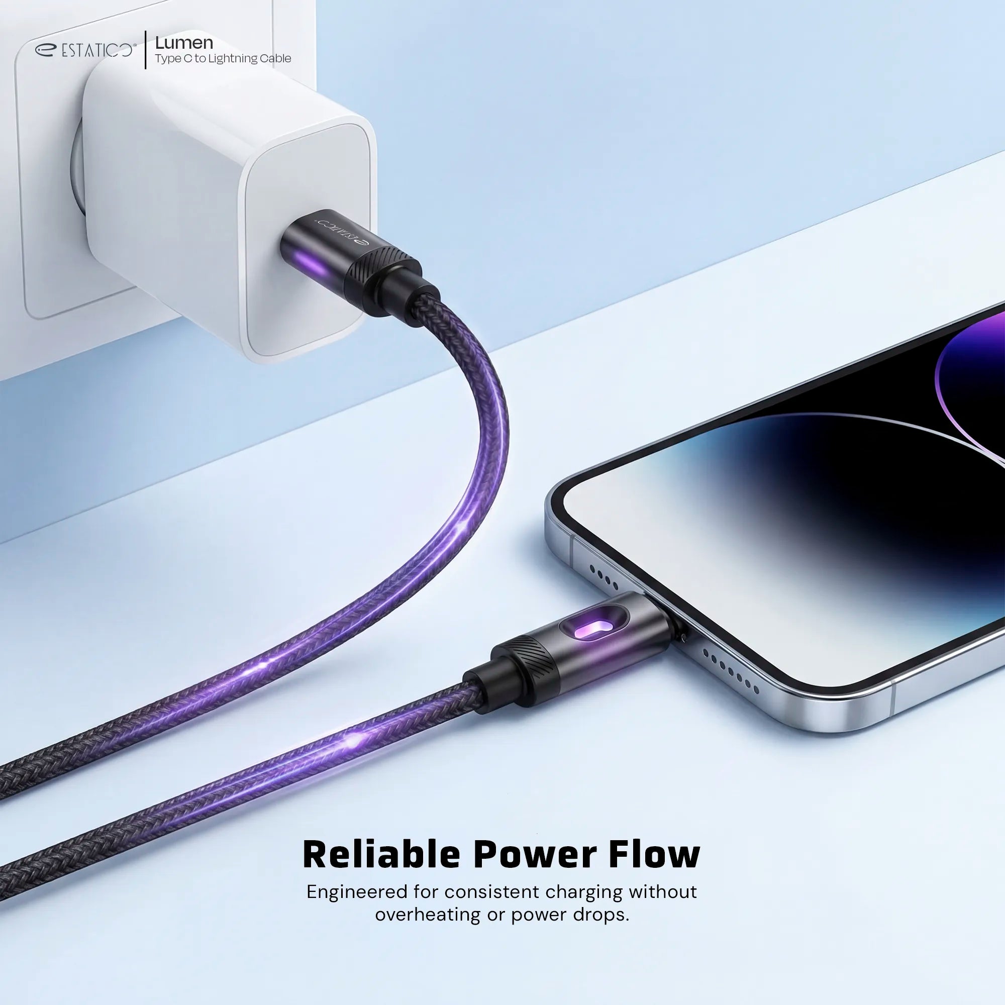 Lumen 20W Fast Charging USB-C to Lightning Cable - 1M Nylon Braided with LED
