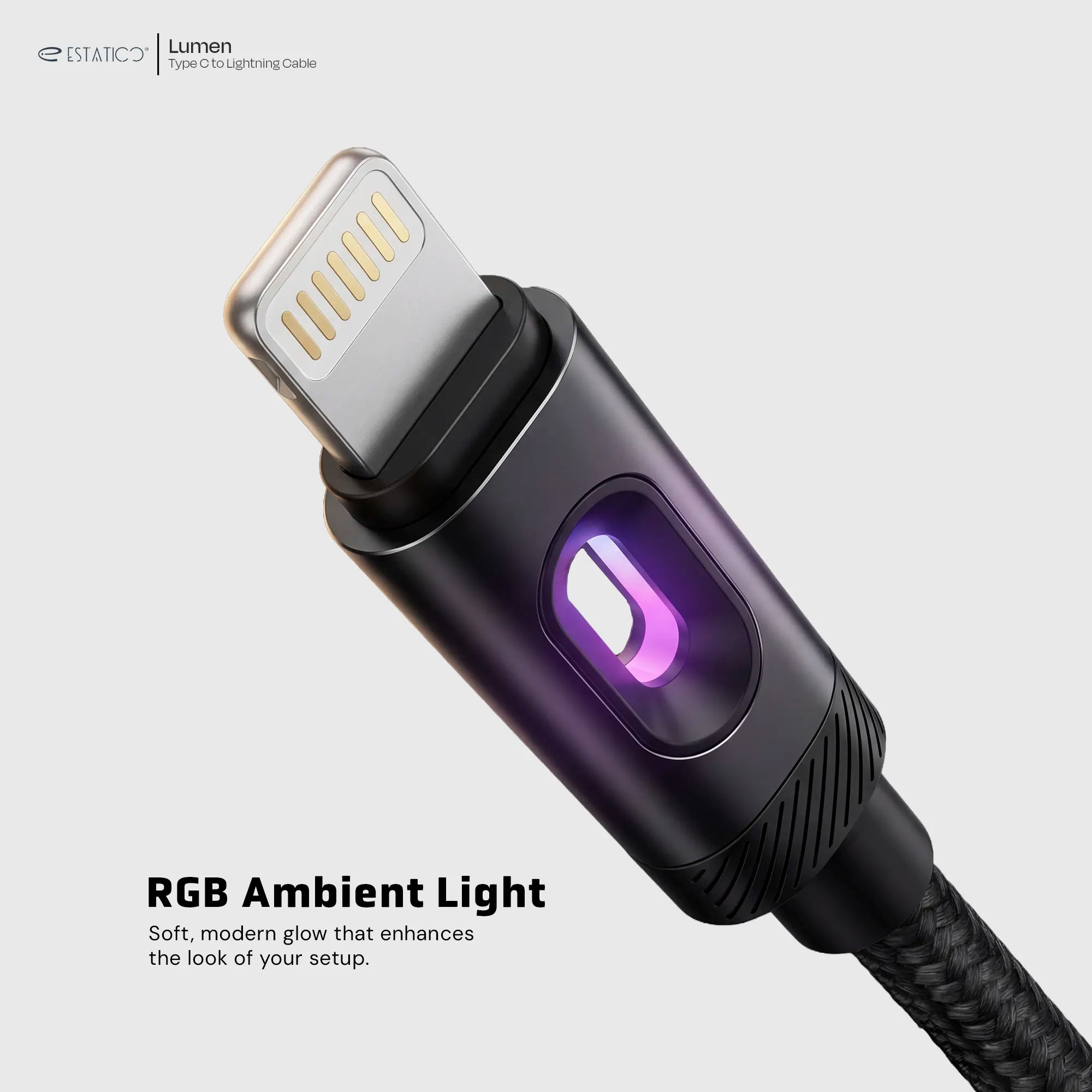 Lumen 20W Fast Charging USB-C to Lightning Cable - 1M Nylon Braided with LED