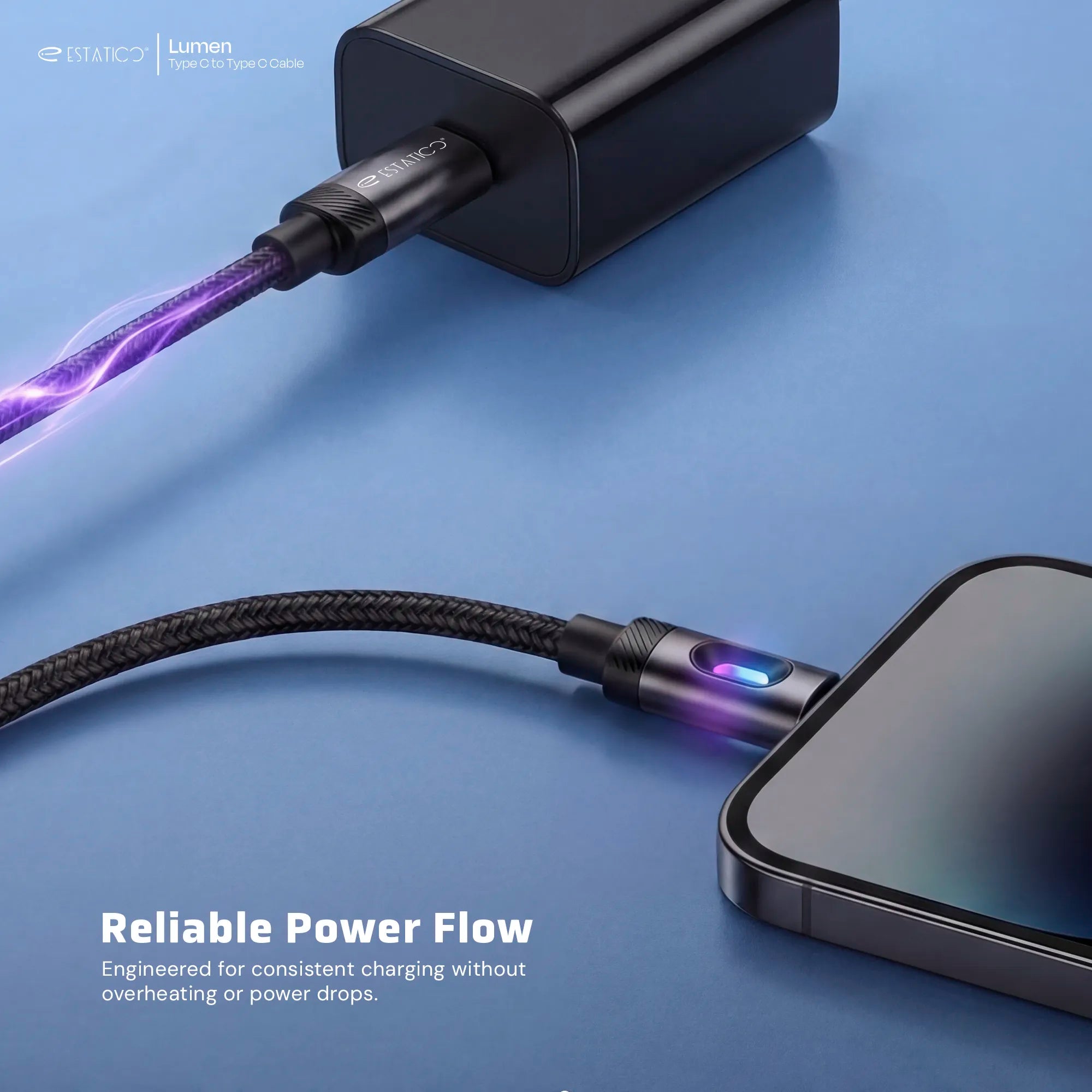 Lumen 60W Fast Charging USB-C to USB-C Cable - 1M Nylon Braided with LED