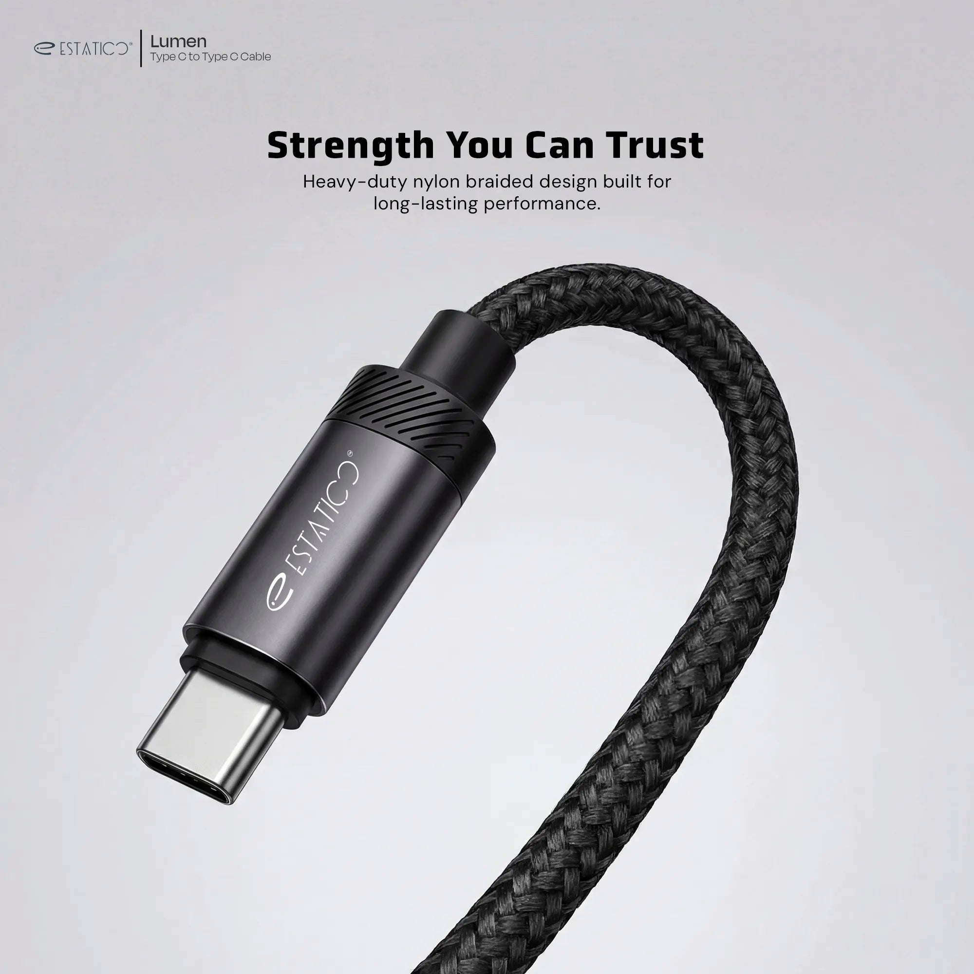 Lumen 60W Fast Charging USB-C to USB-C Cable - 1M Nylon Braided with LED