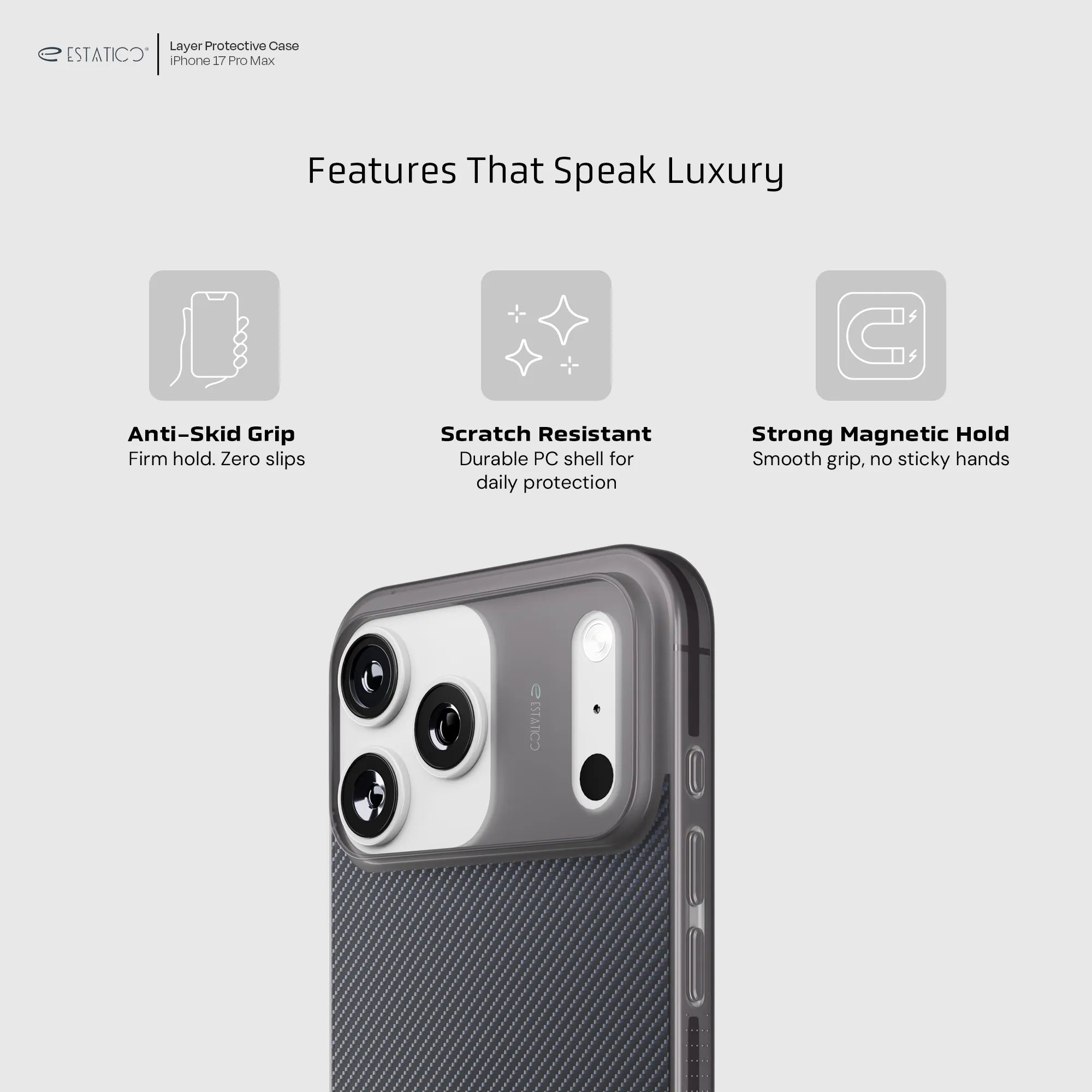 Grain Carbon Back Case Cover Compatible with iPhone 17 Pro Max