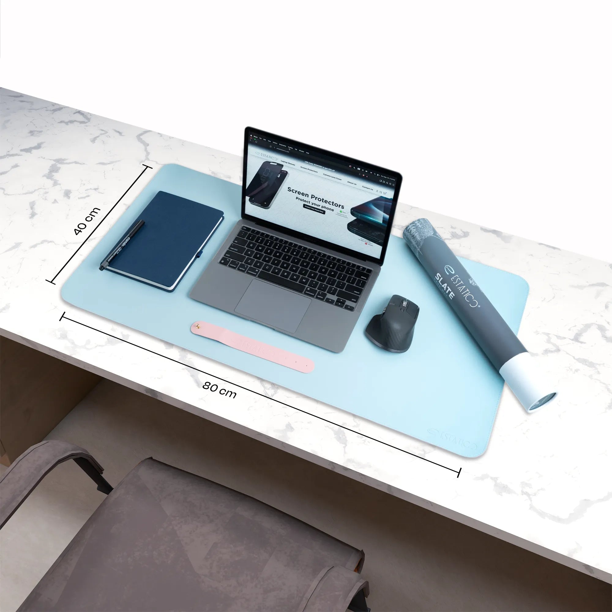 Vegan Leather Desk Mat - Reversible Extended Mouse Pad (80×40 cm)